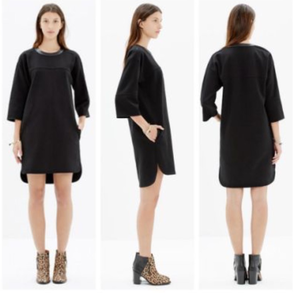 Madewell Leather Trim Pique Ponte Dress